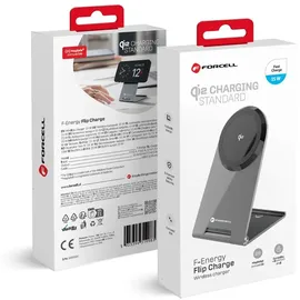 forcell F-ENERGY Flip Charge 15W induktives Ladegerät kompatibel mit MagSafe Silber