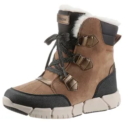Winterboots GEOX "J Flexpyper Girl", Kinder, Gr. 29, braun (braun, schwarz), Veloursleder, Nylon, Synthetik, modisch, Schuhe, mit Schnürung und Reißverschluss