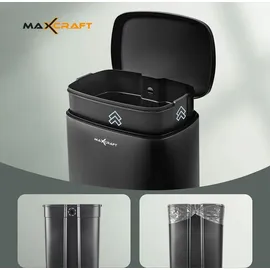 MAXCRAFT Mülleimer / Treteimer mit Soft Close Deckel - 50 Liter in Schwarz