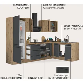 kochstation Winkelküche L-Form 270 x 165 cm schwarz