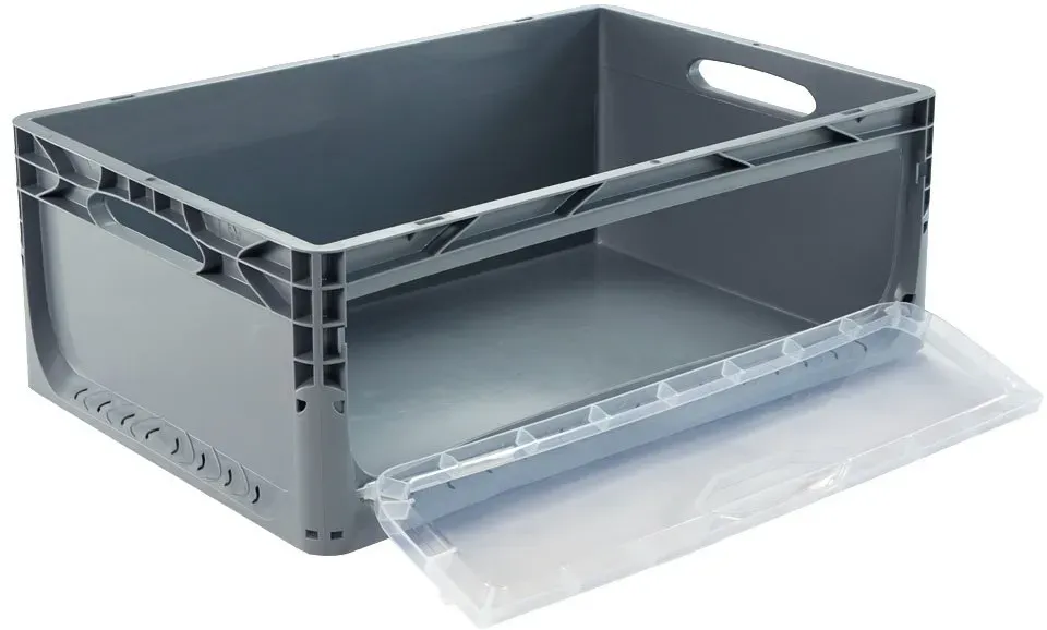 Euroboxen 600 x 400 x 220 mm grau geschlossen Frontklappe Griffe