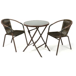 VCM 3-tlg. Gartenmöbelset   Gartengarnitur   Poly-Rattan   Dunkelbraun   Bistroset mit Glastisch   Garten-Set