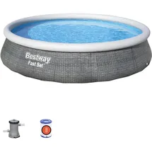 BESTWAY Fast Set Aufstellpool ⌀ 396 x 84 cm Grau inkl. Filterpumpe