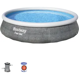 BESTWAY Fast Set Aufstellpool ⌀ 396 x 84 cm Grau inkl. Filterpumpe