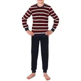 Normann Pyjama Jungen langarm Frottee Schlafanzug mit Bündchen in Streifenoptik rot 152