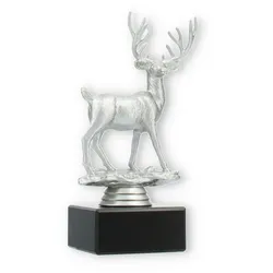 Pokal Kunststofffigur Hirsch silbermetallic auf schwarzem Marmorsockel 16,3cm