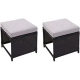 MCW 2x Poly-Rattan Hocker G16 Schwarz Kissen Hellgrau
