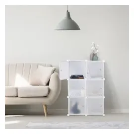 Relaxdays Regalsystem 6 Türen 98 x 66 x 32 cm Schwarz