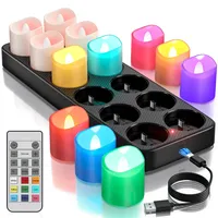 Yme 12er RGB LED Teelichter Aufladbare Bunte Teelichter mit Ladestation