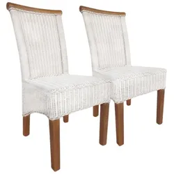 Amagohome Esszimmer Stühle Set Rattanstühle Perth 2 Stück weiß Esstisch Stühle Korbstühle nachhaltig : ohne Sitzkissen