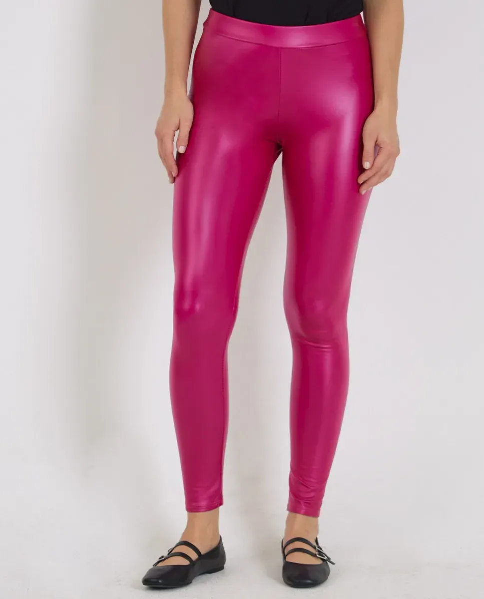 Leggings aus Lederimitat in Pink