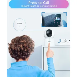 ZOSI 2K WLAN Überwachungskamera Innen, 360° Schwenkbare Kamera Indoor für Baby, 2,4/5Ghz WiFi, KI Personenerkennung, Auto-Tracking, One-Touch-Call, C518