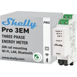 Shelly Pro 3EM, DIN-Schienen-Stromverbrauchsmessgerät, 3-Phasen, 120A, Strommesssensor (213530)