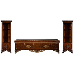Casa Padrino Luxus Barock Möbel Set Braun / Gold - Edler Massivholz TV Schrank mit 2 Vitrinen - Barock Wohnzimmer Möbel