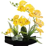 FAUHAL Dekorative künstliche Orchidee, Bonsai, künstliche Orchideen im Topf, Blumenarrangements für Küchen, künstliche Orchideen-Arrangements für Heimdekoration (Gelb)
