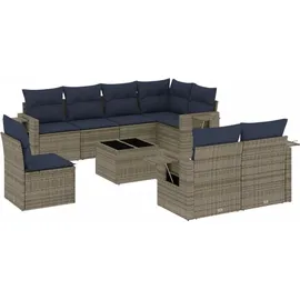 vidaXL Gartensofa-Set 9-tlg. grau Polyrattan