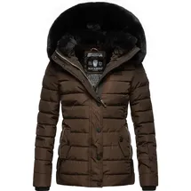 Navahoo Damen, warme Winter Steppjacke mit Abnehmbarer Kunstfell-Kapuze Milianaa Dark Choco Gr. S - S