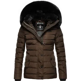 Navahoo Damen, warme Winter Steppjacke mit Abnehmbarer Kunstfell-Kapuze Milianaa Dark Choco Gr. S - S