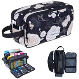 Elephant Gin Kulturbeutel Damen Kosmetiktasche Beautycase Travel Flower Washbag Reise Kulturtasche groß geräumig viele Fächer Reise Tasche Sauna (Black Flower (schwarz) 13022)