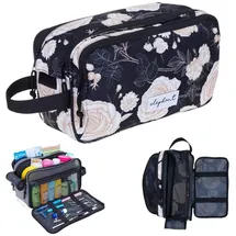 Elephant Gin Kulturbeutel Damen Kosmetiktasche Beautycase Travel Flower Washbag Reise Kulturtasche groß geräumig viele Fächer Reise Tasche Sauna (Black Flower (schwarz) 13022)