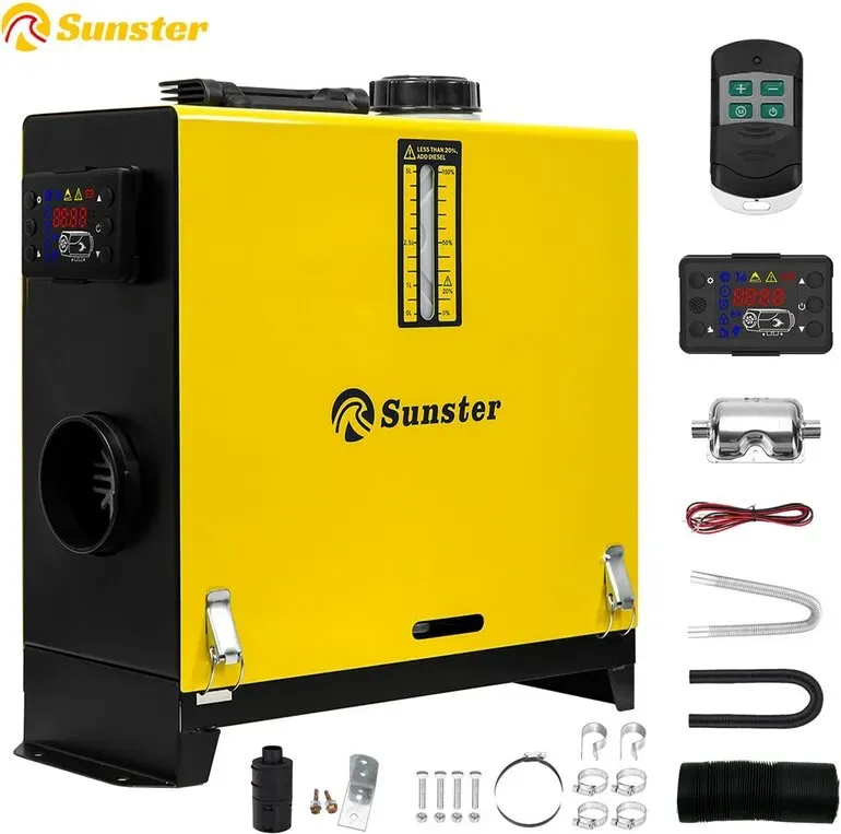 Sunster Luft Dieselheizung Standheizung 12 V /24 V 8 kW, Luftheizung Air Diesel Standheizung Lufterhitzer, 0,16–0,48 L/Std. Dieselheizung mit LCD-Display & Fernbedienung Air Diesel Heizung Bus, LKW usw