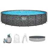 BESTWAY APX365 Winterfestes Frame Pool Set, Ø 671 x 132 cm, 40.377 Liter, Sandfilteranlage, Korrosionsbeständiger Stahlrahmen, ClickConnect System, Sicherheitsleiter, Abdeckplane, Filterbälle