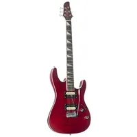 J & D 805Q Quilt Top TRB E-Gitarre, elektrische Gitarre mit Humbucker Tonabnehmer, Electric Guitar mit Linde Korpus in tranzparent rot, ST-Style