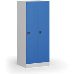 Metallspind, niedrig, 2 Abteile, 1500 x 600 x 500 mm, Codeschloss, blaue Tür
