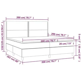 vidaXL Boxspringbett mit Matratze & LED Hellgrau 200x200 cm Stoff