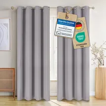 Blumtal Verdunklungsvorhänge 2er Set - Thermovorhang Hitzeschutz - Vorhang Blickdicht mit Ösen - Gardinenschals mit Schlaufen - Lärmschutzvorhang-Gardinen 160x132cm - Thermo Vorhang- Gardine Grau