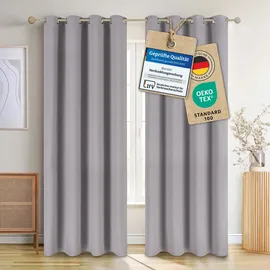 Blumtal Verdunklungsvorhänge 2er Set - Thermovorhang Hitzeschutz - Vorhang Blickdicht mit Ösen - Gardinenschals mit Schlaufen - Lärmschutzvorhang-Gardinen 160x132cm - Thermo Vorhang- Gardine Grau