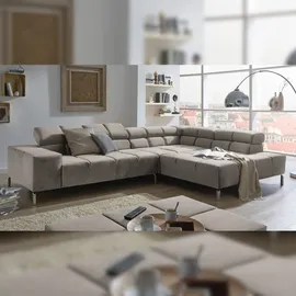 KAWOLA Ecksofa Nelson Velvet Recamiere rechts mit motorischem Sitzvorzug silber