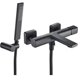 Laveo Tores schwarze Wand-Badewannenarmatur mit Duschset - Schwarz