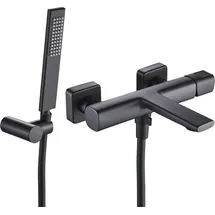 Laveo Tores schwarze Wand-Badewannenarmatur mit Duschset - Schwarz
