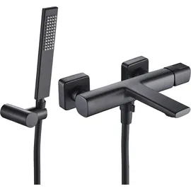 Laveo Tores schwarze Wand-Badewannenarmatur mit Duschset - Schwarz