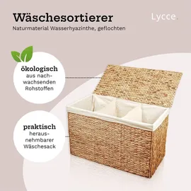 lycce Wäschesortierer Wasserhyazinthe 150L, 3 Fächer Stoffeinsatz