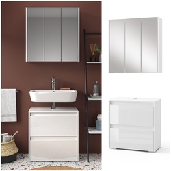 Vicco Badmöbel-Set Badezimmer-Möbel Bad-Schrank Majest Weiß Hochglanz modern Badezimmerschrank Waschbeckenunterschrank Spiegelschrank Schranktür Schrankfach Schrankschublade