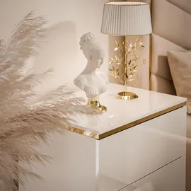 lookway Nachttisch Weiß Hochglanz Holzwerkstoff, Uni, 2 Schubladen, Rechteckig, 50x48x37 cm, Schlafzimmer, Nachttische