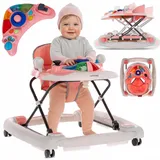 Lauflernhilfe Gehfrei und Schaukelsitz Kinderwiege Babywippe Babyschaukel Baby Walker mit Tasten, Lichtern und Sound für 6-12 Monate Sun Baby (Rosa)