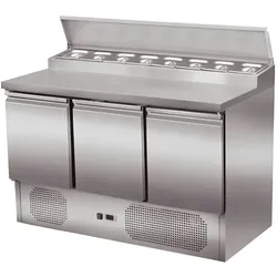Gekühlter Zubereitungstisch Edelstahl 3 Türen 260L 1365x700mm. Kühltisch für Bar, Restaurant & Gastronomie.