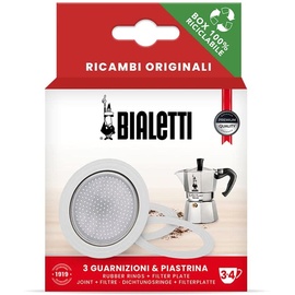 Bialetti Ricambi, Includes 3 Gaskets and 1 Plate, Compatible with Moka Express, Fiammetta, Break, Happy, Dama, Moka Melody, Alpina, Moka Timer and Rainbow (3/4 Cups), 0800033
