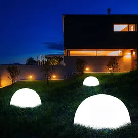 ETC Shop Solarleuchte Halbkugel Kugelleuchte Solar Außen Gartendeko Halbkugel, weiß, LED Leuchtmittel, d 20 cm, 2er Set