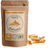 SPINTZ 120 Stk. Bio Kurkuma Kapseln - 620mg Kurkumapulver pro Kapsel - Pulver aus gemahlenem Curcurma, Gelbwurzel - hochdosiert - vegan und 100% natürlich | plastikfrei verpackt