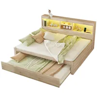 MODFU Schlafsofa 140x200, Ausziehbares Bett mit LED-Beleuchtung, Steckdose & USB, Natur – Vielseitig und funktional für kleine Räume