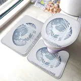 Set 3 Teilig Badvorleger Hirsche Und Weihnachtsbäume Mit Schneeflocken Im Runden Tannenbaum Der Frohen Weihnachten Bad Duschmatten Anti-Rutsch Weiche Wc-Deckelbezug, Für Wc-Sitz Bezug