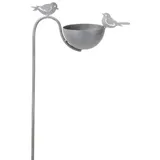 finehomegarden Gartenstecker Vogeltränke Vogel Futterplatz 2Vögel Metall grau Ø27x12cm H118cm (1-St) Futterstation Vogelbad Garten Rankstab / Paket grau