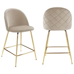 Barhocker 2er-Set - Samt & goldfarbenes Metall - Beige - MELBOURNE