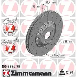 Zimmermann 1x Bremsscheibe [Hersteller-Nr. 100.3374.70] für Audi, VW