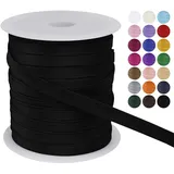 LEREATI Schrägband 10mm x 50m, Einfassband zum Nähen Doppelt Gefaltetes Stoffband aus Polyester Hemming Tape Satin, Nahtband zum Nähen Basteln Dekorationen DIY Handwerk (Schwarz)