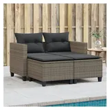 vidaXL Gartensofa 2-Sitzer mit Hockern Grau Poly Rattan